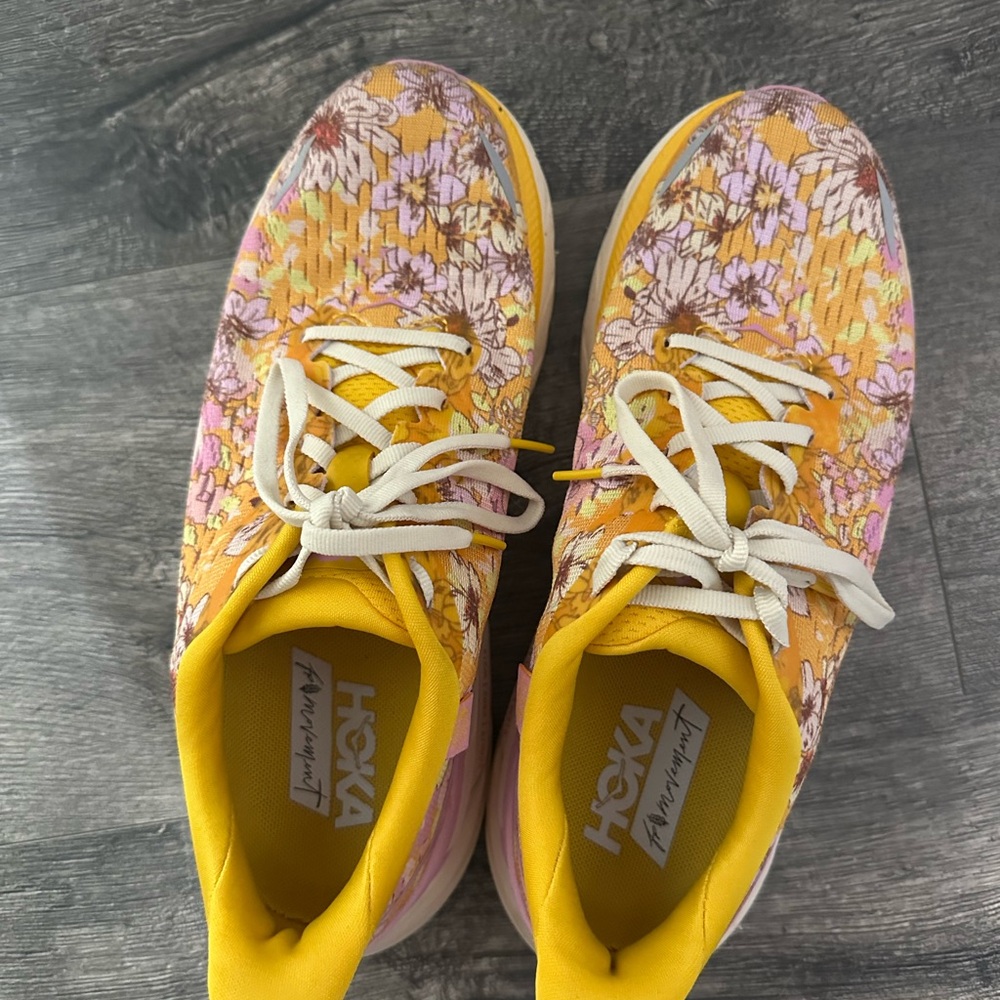 Hoka One One Yellow and Pink Artistic Sneakers